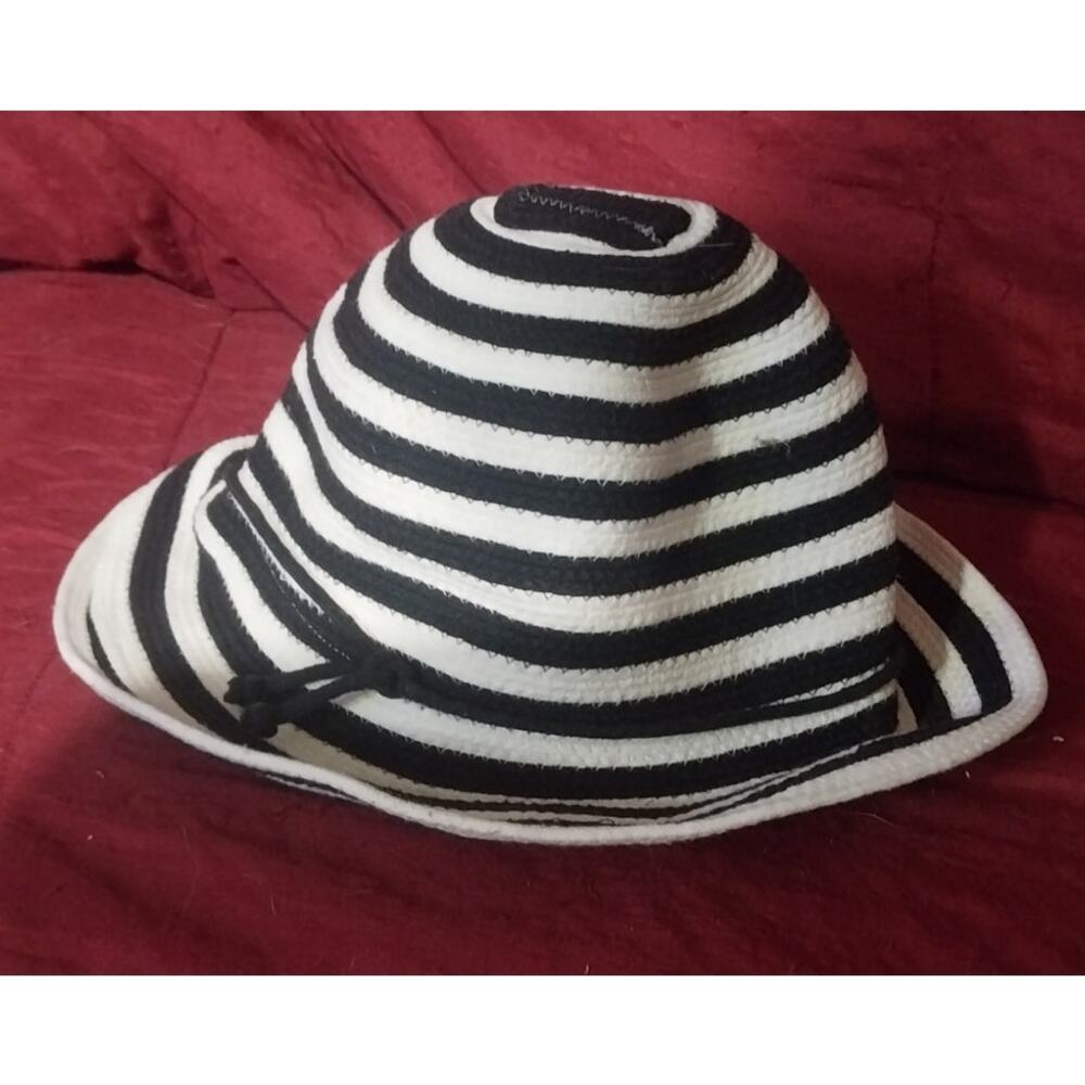 Jaclyn Smith Women's Striped Sun Hat Black White Wide Brim One Size